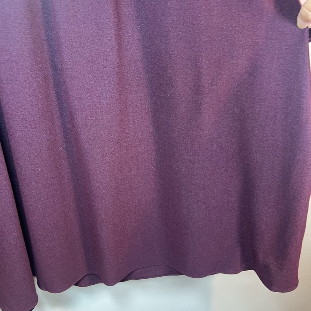 Theory Wool Blend Baby Doll Dress Burgundy V-Neck Bell Sleeves Pleats Sz Medium - Picture 8 of 11